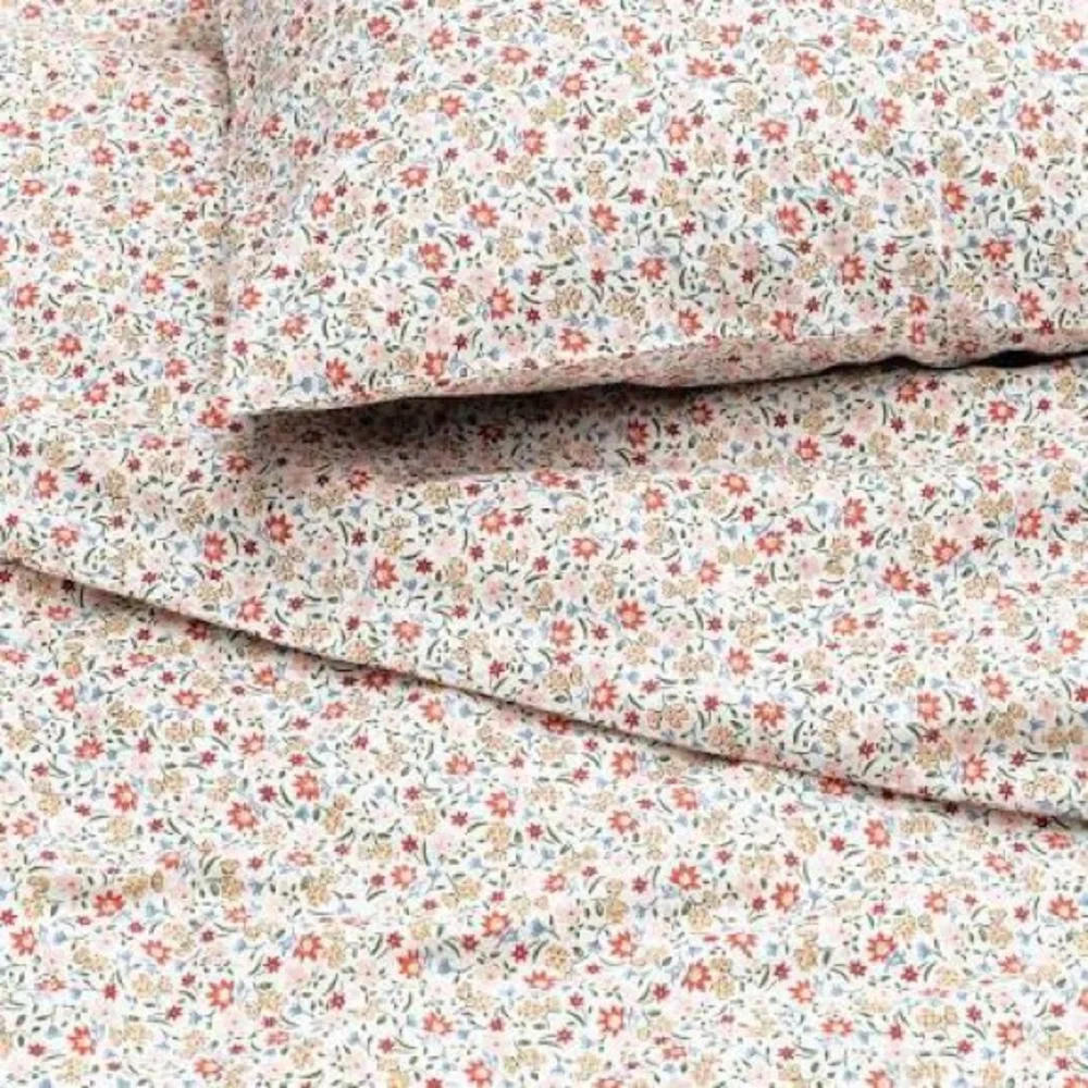 IKEA Floral Cotton Sheet Set in White, Pink, Blue, Tan NO Pillowcases